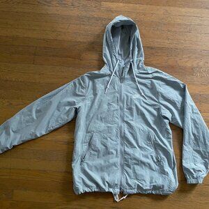 Nike Mens Light Gray Woven Full Zip Jacket Hooded Windbreaker_Size S